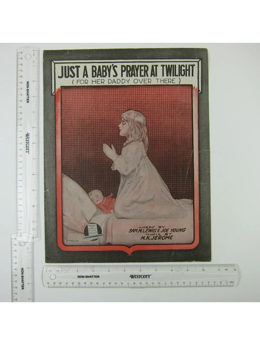 Sheet Music Just a Baby's Prayer at Twilight For Her Daddy Over WWI Antique 1918